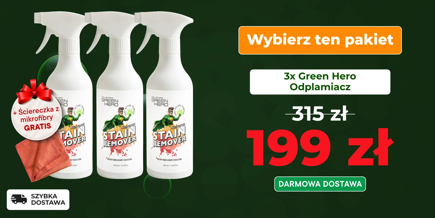 3 x Green Hero Stain Remover + Microfiber