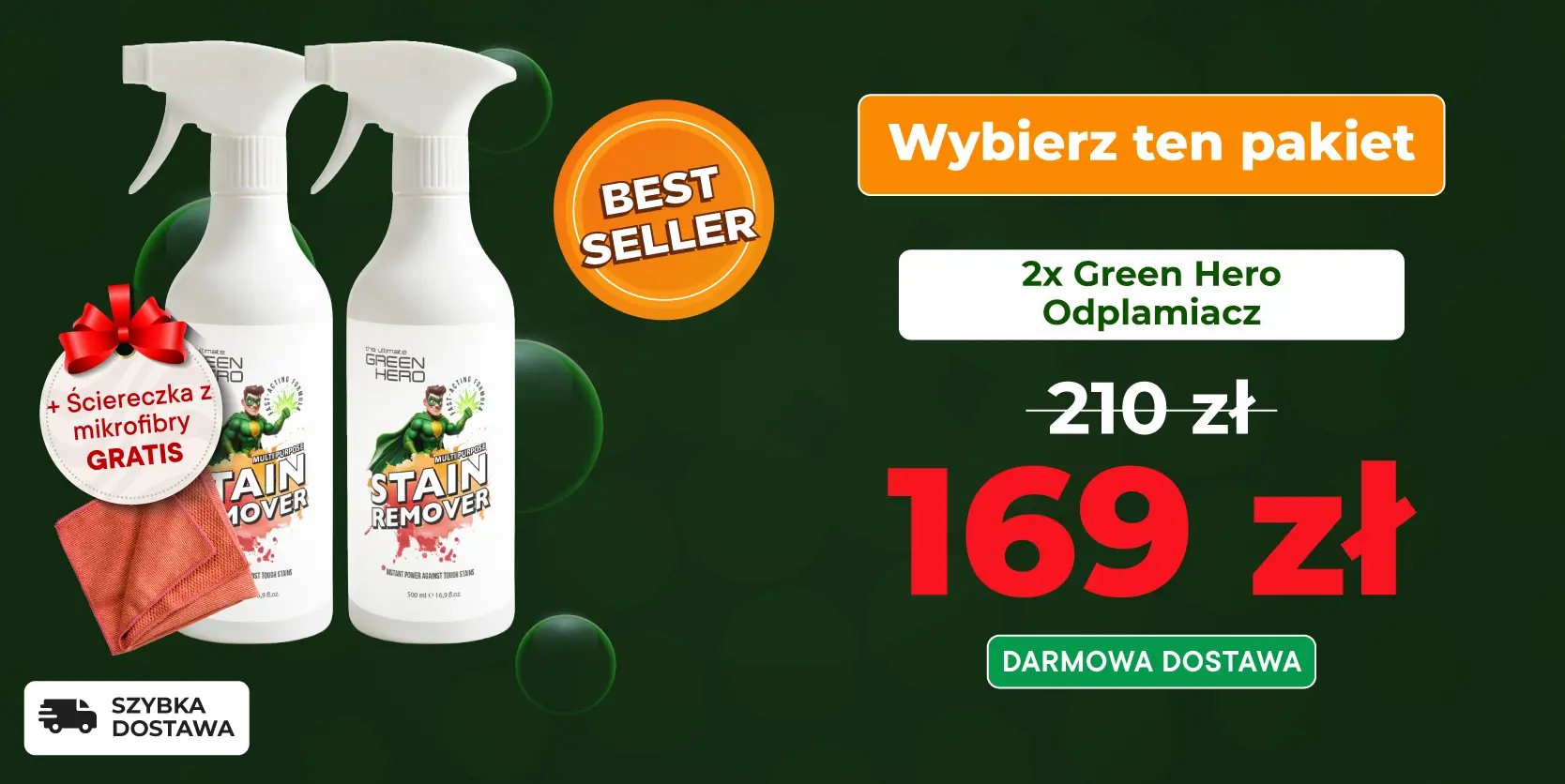 2 x Green Hero Stain Remover + Microfiber