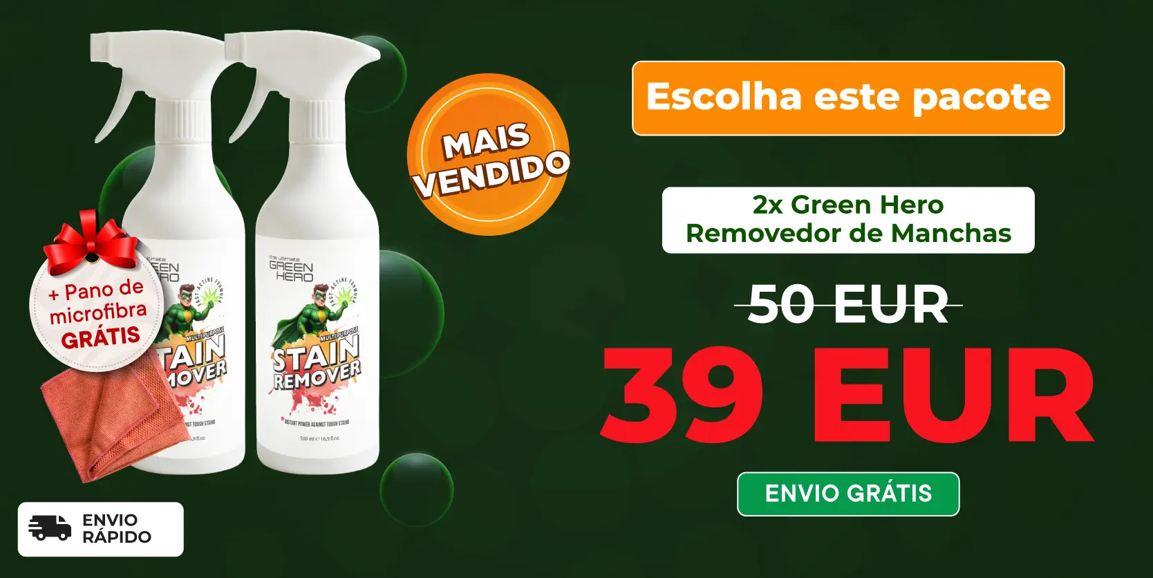 2 x Green Hero Stain Remover + Microfiber