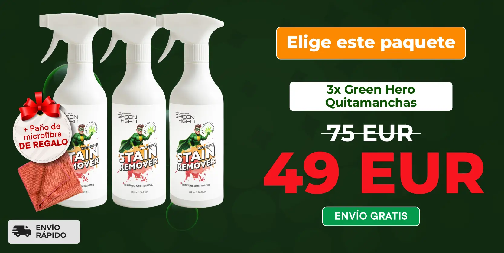3 x Green Hero Stain Remover - Microfiber