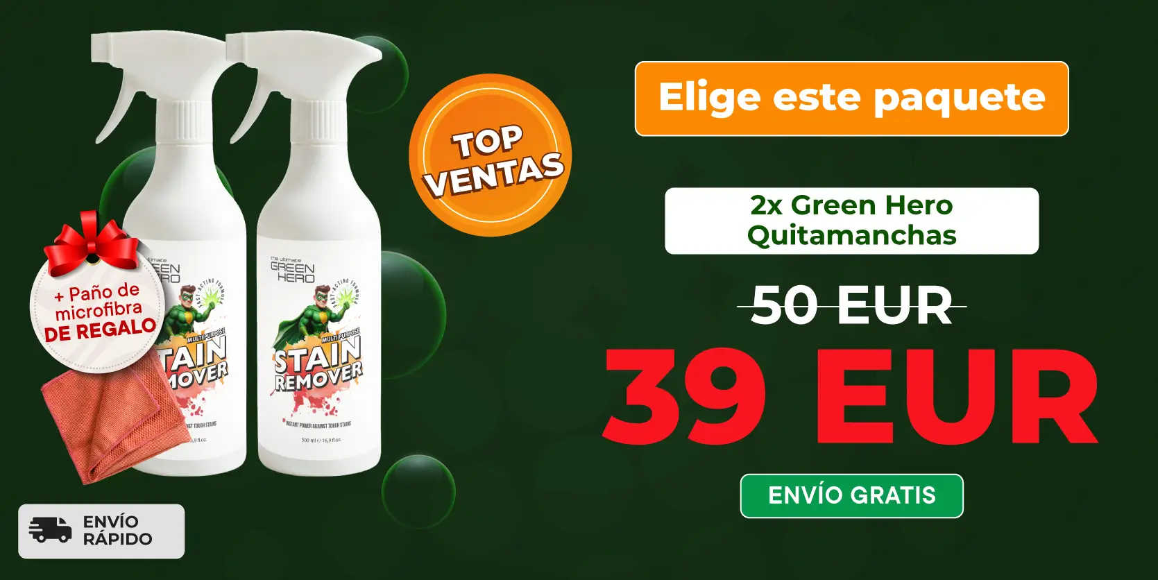 2 x Green Hero Stain Remover - Microfiber