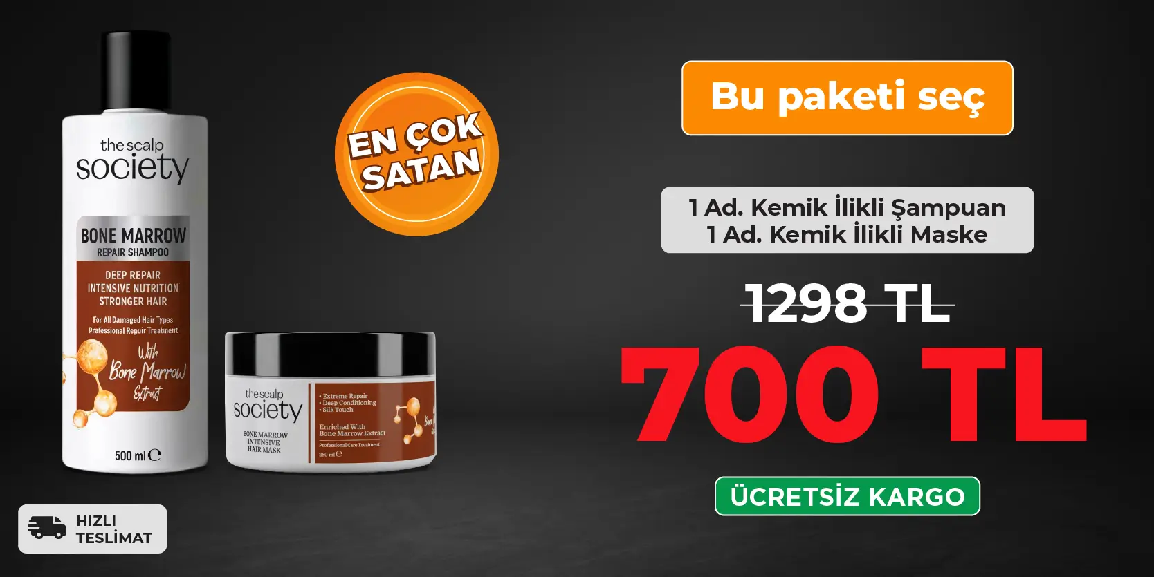 1 x TSS Kemik İlikli Şampuan + 1 x TSS Kemik İlikli Saç Maskesi