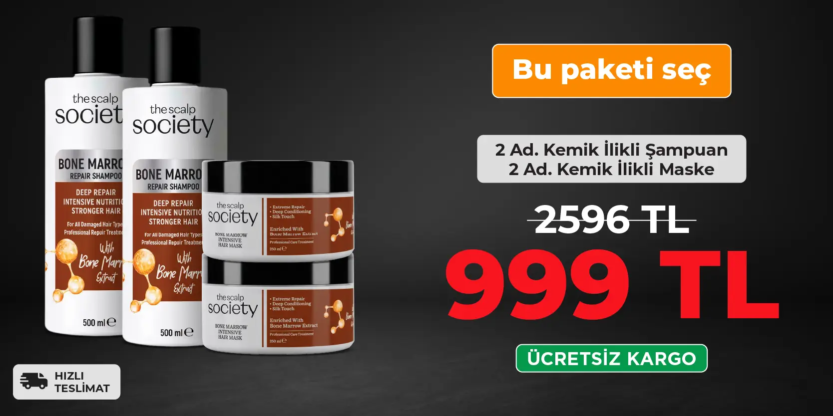2 x TSS Kemik İlikli Şampuan + 2 x TSS Kemik İlikli Saç Maskesi